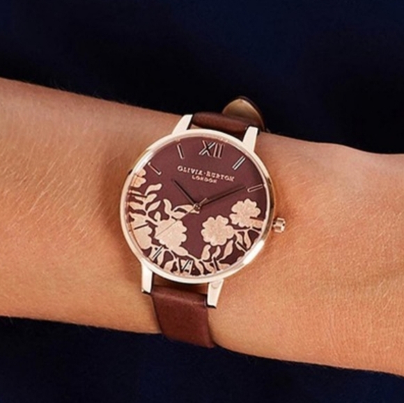 Olivia Burton Lace Detail Brown & Rose Gold Watch - Picture 9 of 10